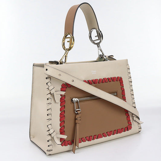 Fendi 8Bh344 2Way Handbag Shoulderbag Runaway Women Leather Beige Shoulder Bag