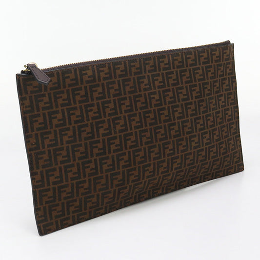 Fendi 8N0149 Afis Slim Clutch Flat Clutch Bag Women Leather Brown Medium Shoes