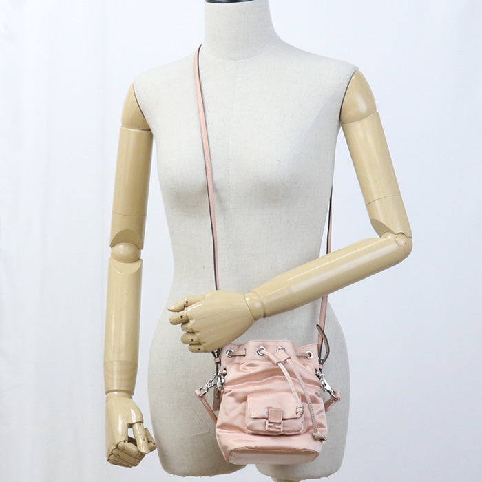 Fendi 8Bs010 Montresor Diagonal Shoulder Bag Women Leather Nylon Pink
