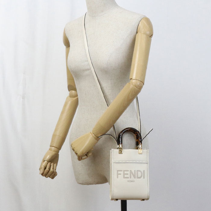 Fendi Sunshine Shopper Tote Bag Women Leather White Mini
