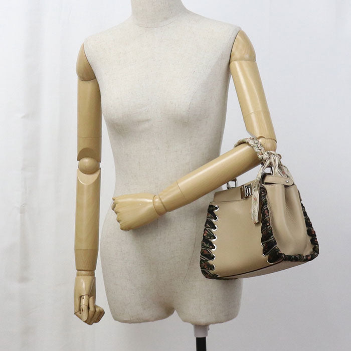 Fendi 8Bn244 Handbag Peek Boo 2Waytote Bag Calf Women Leather Calf Leather Beige