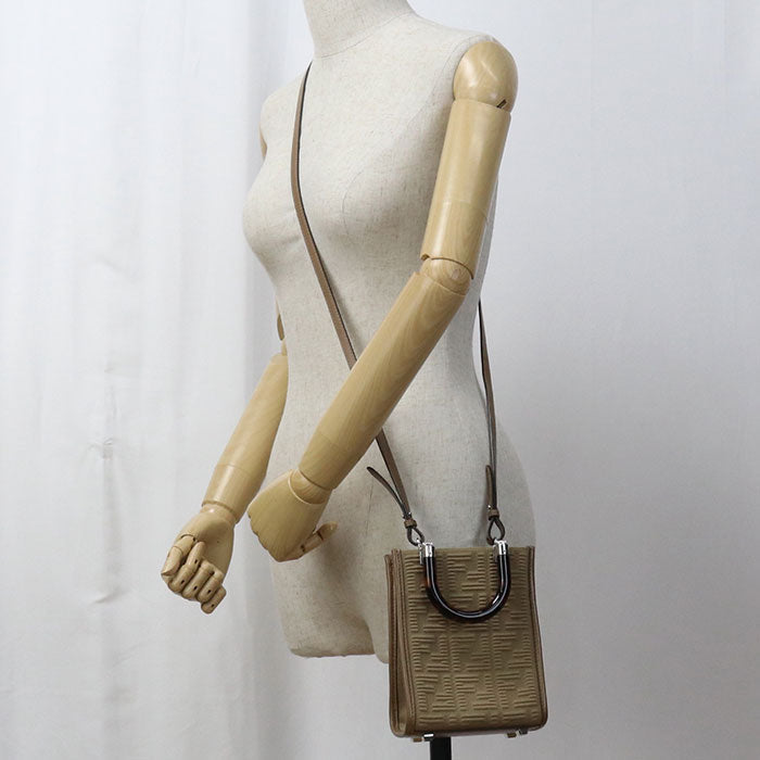 Fendi Sunshine Shopper Tote Bag Cotton Women Beige Mini