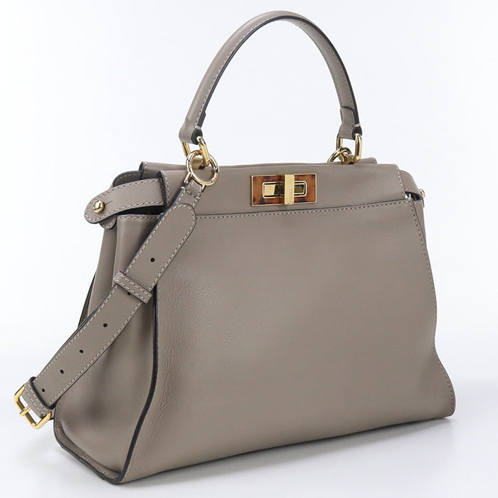 Fendi 8Bn290 3Zl 2Way Peekaboo Handbag Women Leather Gray Travel Bag
