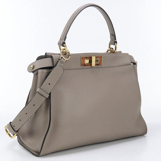 Fendi 8Bn290 3Zl 2Way Peekaboo Handbag Women Leather Gray Travel Bag