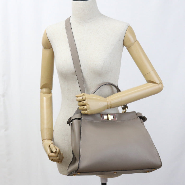 Fendi 8Bn290 3Zl 2Way Peekaboo Handbag Women Leather Gray Travel Bag