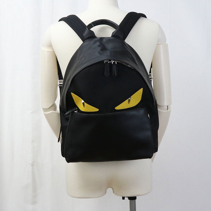 Fendi 7Vz012 Backpack Bugs Monster Mens Leather Nylon Black