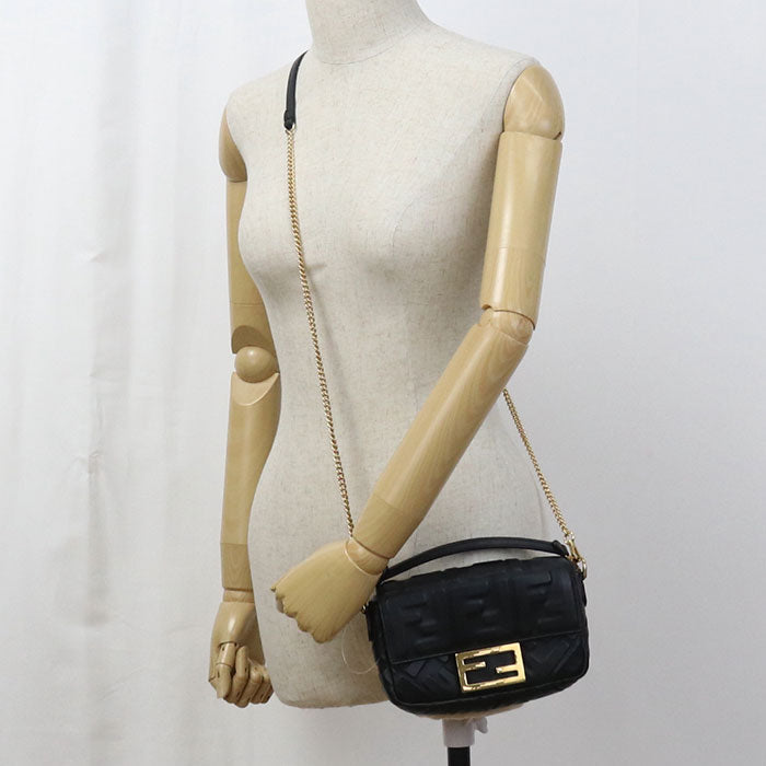 Fendi 8Bs017 Shoulder Bag Zucca Mamma Chainshoulder Bag Women Leather Black Bucket