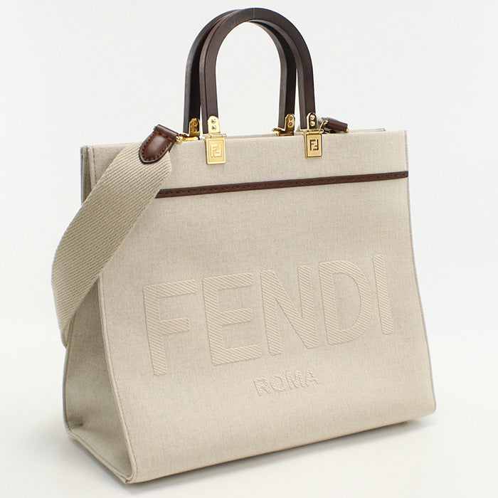 Fendi 8Bh386 Sunshine Tote Bag Sunshine Women Canvas Beige Medium