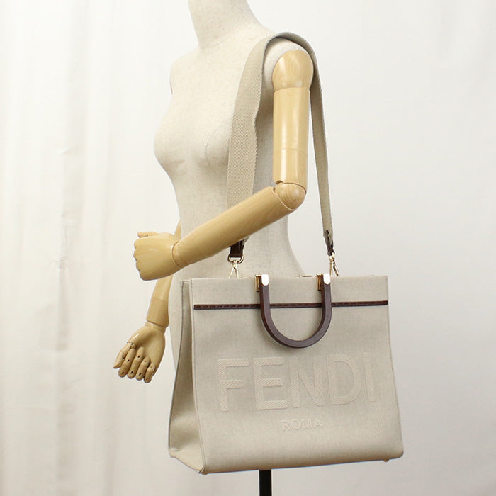 Fendi 8Bh386 Sunshine Tote Bag Sunshine Women Canvas Beige Medium