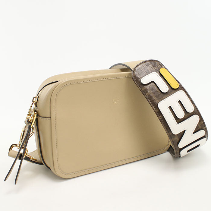 Fendi 8Bt287 Diagonal Shoulder Bag Women Leather Beige