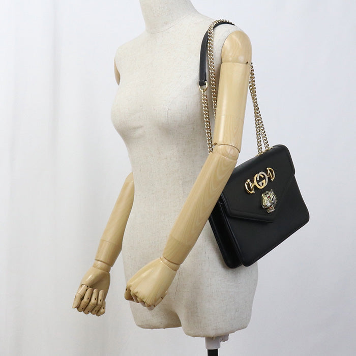 Gucci Raja ChainShoulder Leather Black Medium Shoulder Bag