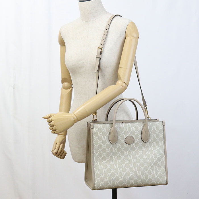 Gucci Interlocking G 2WAY GG Supreme Leather Beige Tote Bag