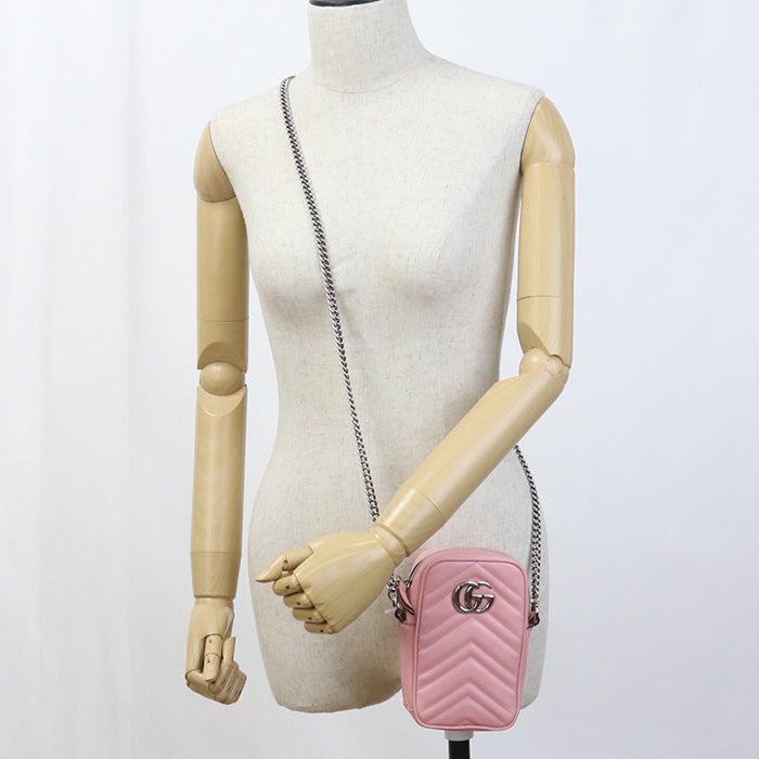 Gucci GG Marmont Smartphone Quilted Leather Pink Shoulder Bag