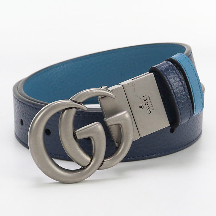Gucci Slim Double G Leather Navy Belt