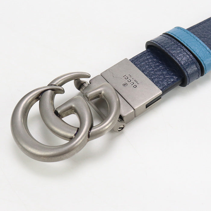 Gucci Slim Double G Leather Navy Belt