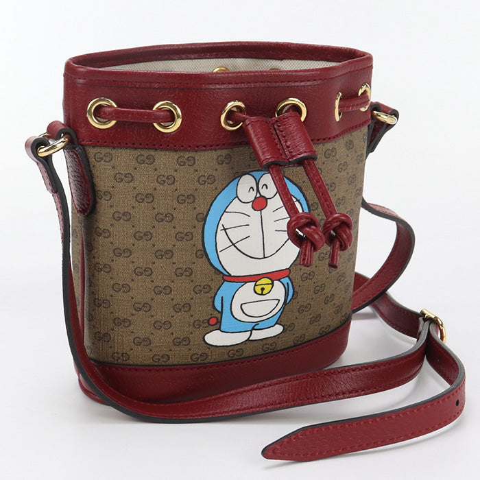 Gucci Doraemon Micro GG Diagonal PVC Leather Brown Shoulder Bag