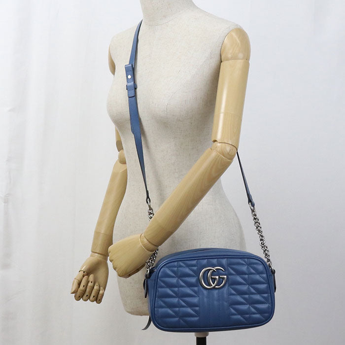 Gucci GG Marmont camera Leather Blue Small Crossbody Bag