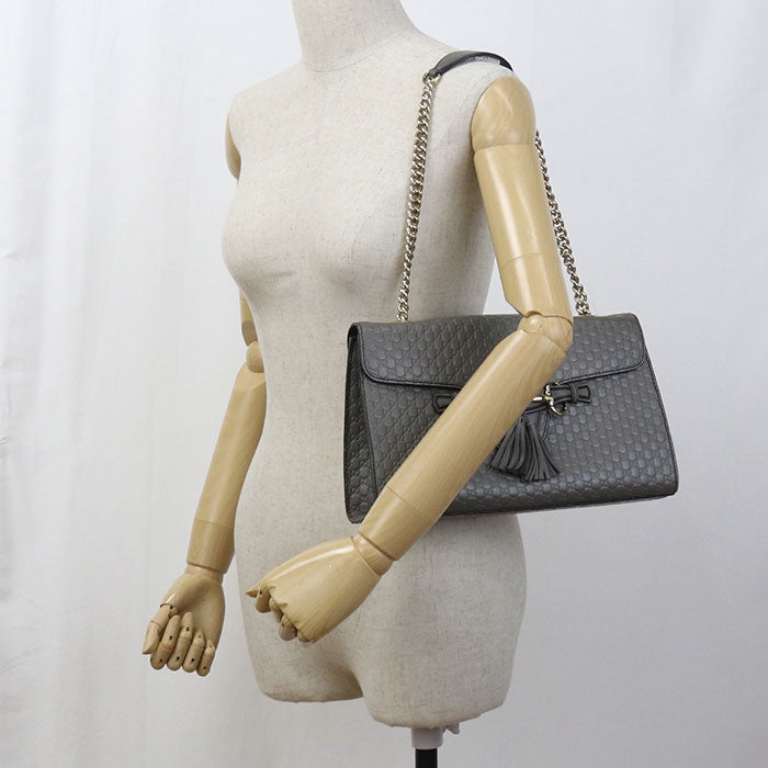 Gucci Micro Guccisima Leather Gray Chain Shoulder Bag