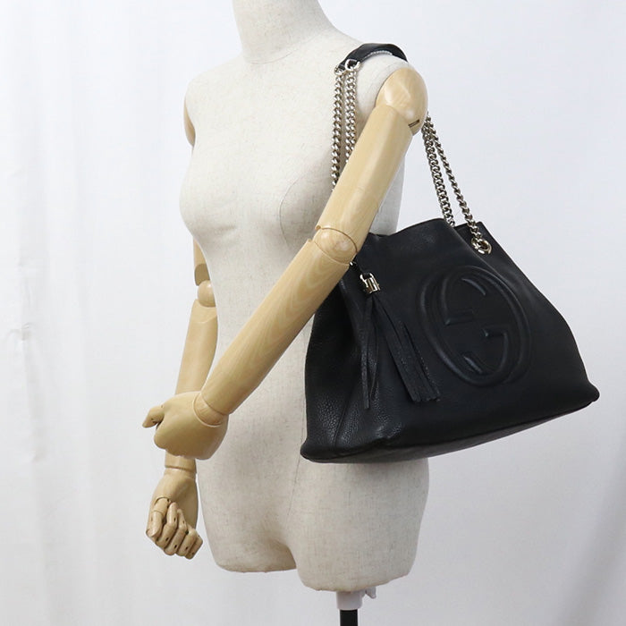 Gucci Soho Leather Black Chain Tote Bag