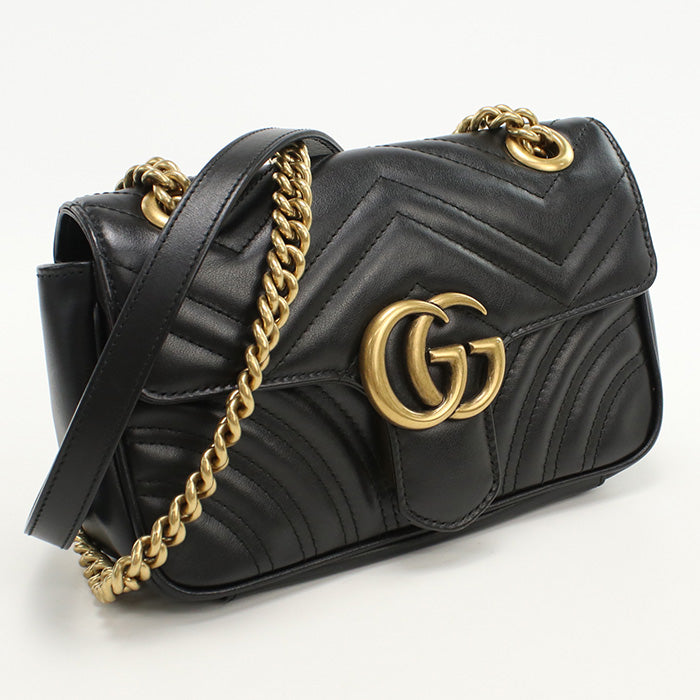 Gucci GG Marmont ChainShoulder Leather Black Small Shoulder Bag