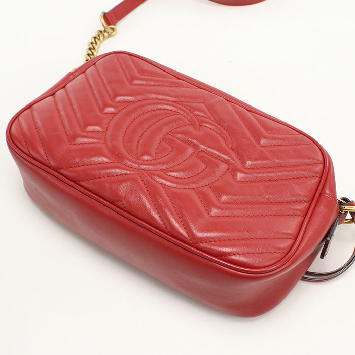 Gucci GG Marmont ChainShoulder Leather Red Small Shoulder Bag
