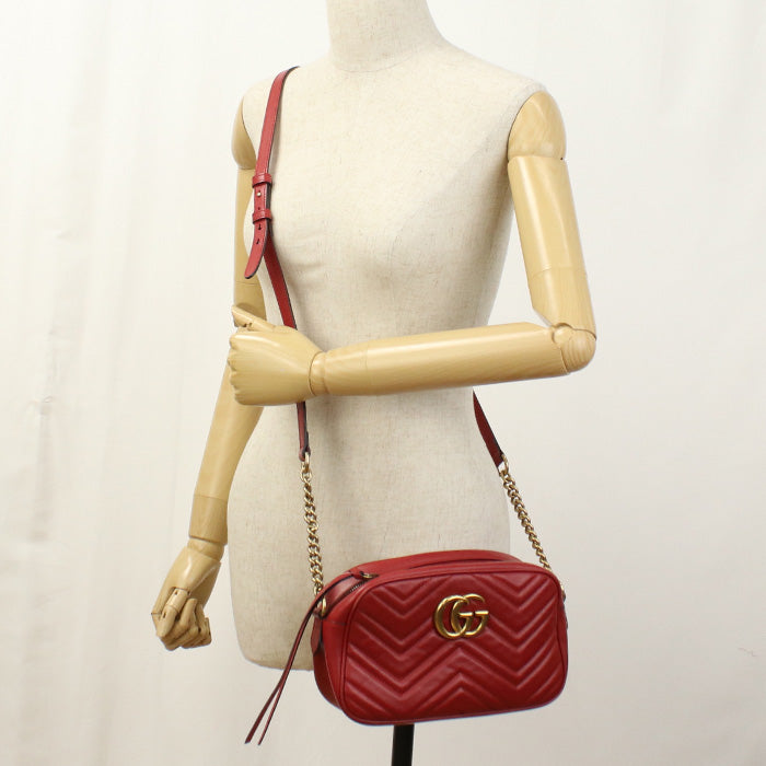 Gucci GG Marmont ChainShoulder Leather Red Small Shoulder Bag