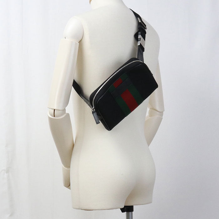 Gucci Sherry line body Canvas Black Belt