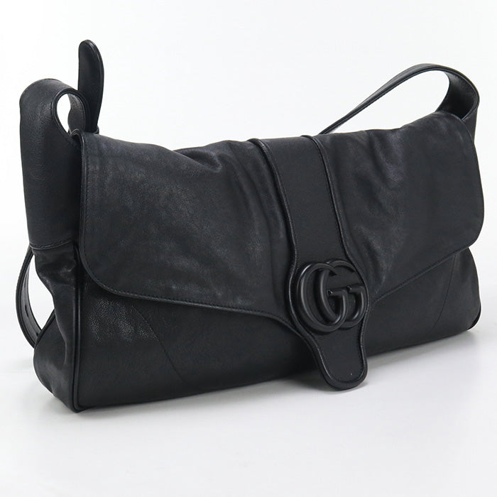 Gucci Double G Leather Black Shoulder Bag
