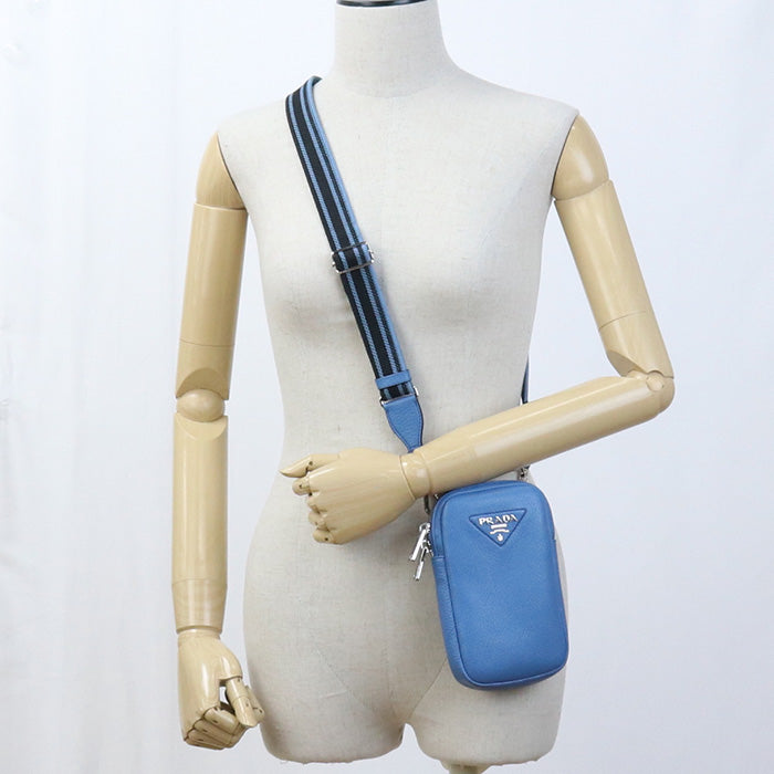 Shoulder Bag Diagonal Women Leather Blue