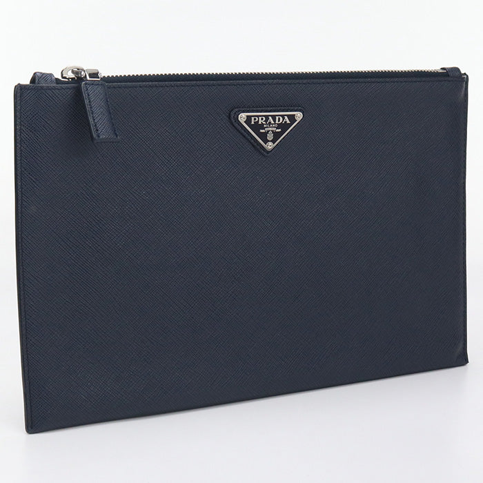 Saffiano Clutch Bag Navy Mens Leather