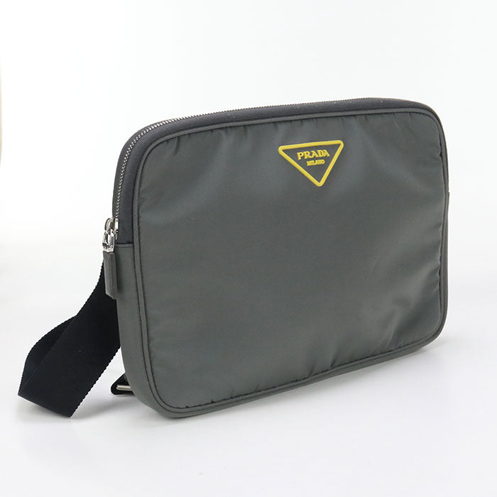 Shoulder Bag Triangular Way Clutch Bag Gray Nylon Logo
