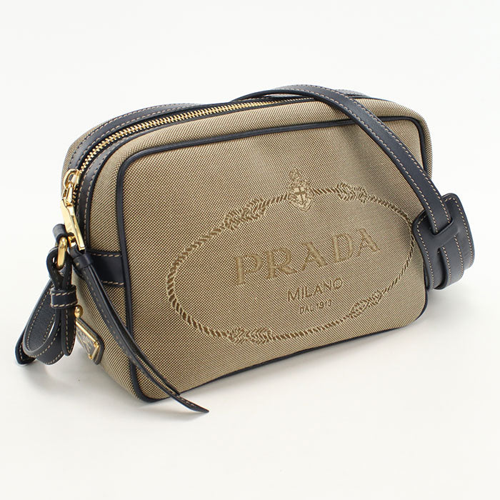 Logo Jacquard Diagonal Shoulder Bag Women Leather Canvas