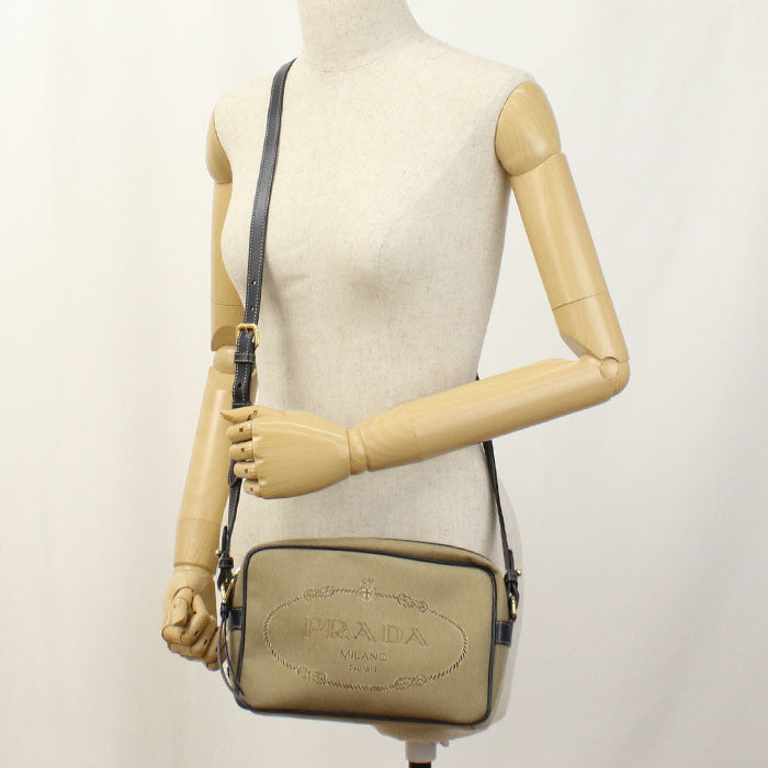 Logo Jacquard Diagonal Shoulder Bag Women Leather Canvas