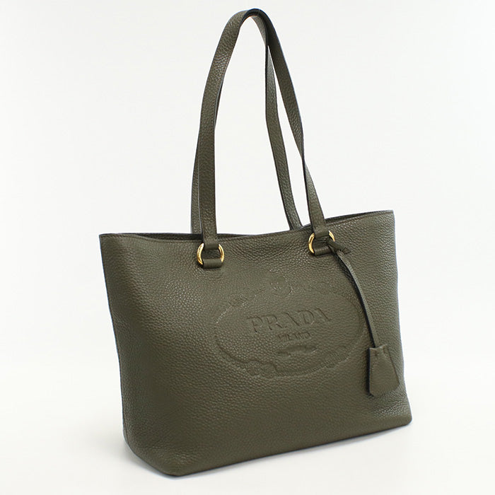 Tote Bag Embossed Shoulder Bag Khaki Women(Unisex) Leather Logo