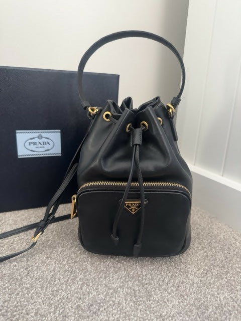 Prada Handbag Bag borse morbide bandoliera soft calf + Leather Saffiano Black Bucket Bag