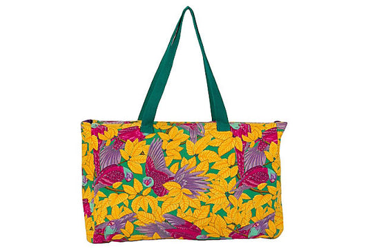 Hermes Parrots Beach Bag Yellow Large Travel Bag