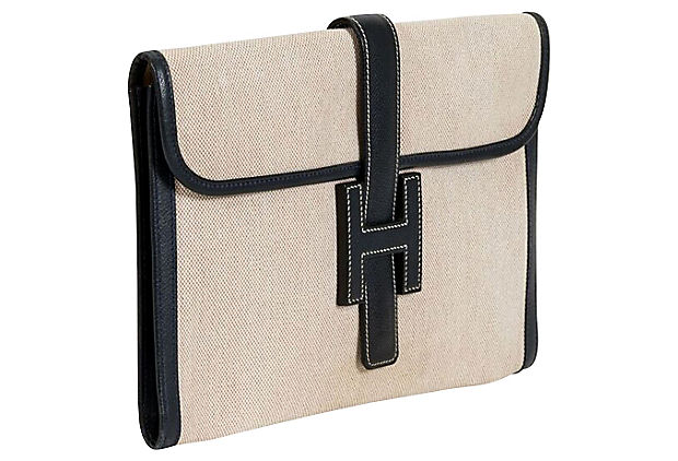 Hermes Jige Toile Clutch Large Clutch Bag