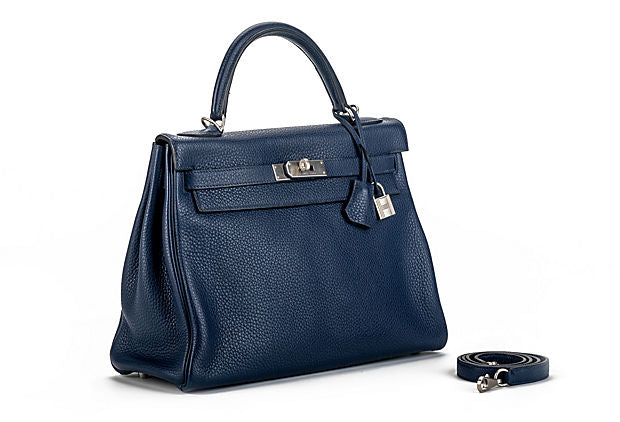 Hermes Kelly Nuit Clemence Handbag Satin Blue Travel Bag