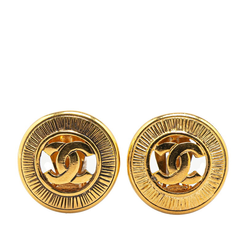 Gold Plated Coco Mark Round Earrings Jewelry Ladies