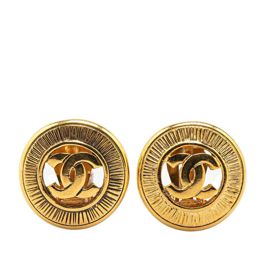 Gold Plated Coco Mark Round Earrings Jewelry Ladies
