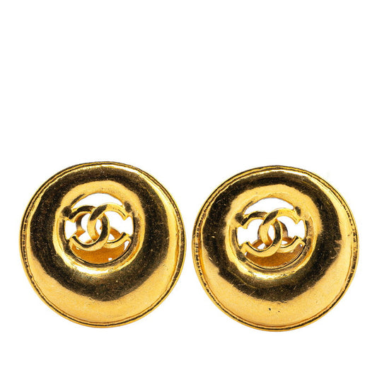 Gold Plated Coco Mark Round Earrings Jewelry Elegant