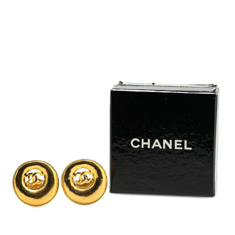 Gold Plated Coco Mark Round Earrings Jewelry Elegant