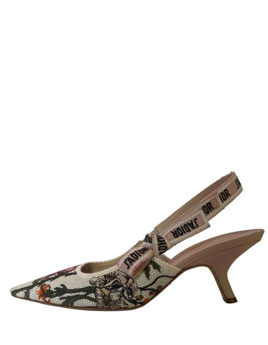 Dior Sling Bag Floral J' Slingback Pumps sz 39.5 Multicolor Embroidered Shoes