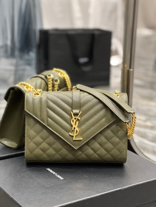 YSL Saint Laurent Envelope Dark , ’s 9in Green Medium Chain Handbag