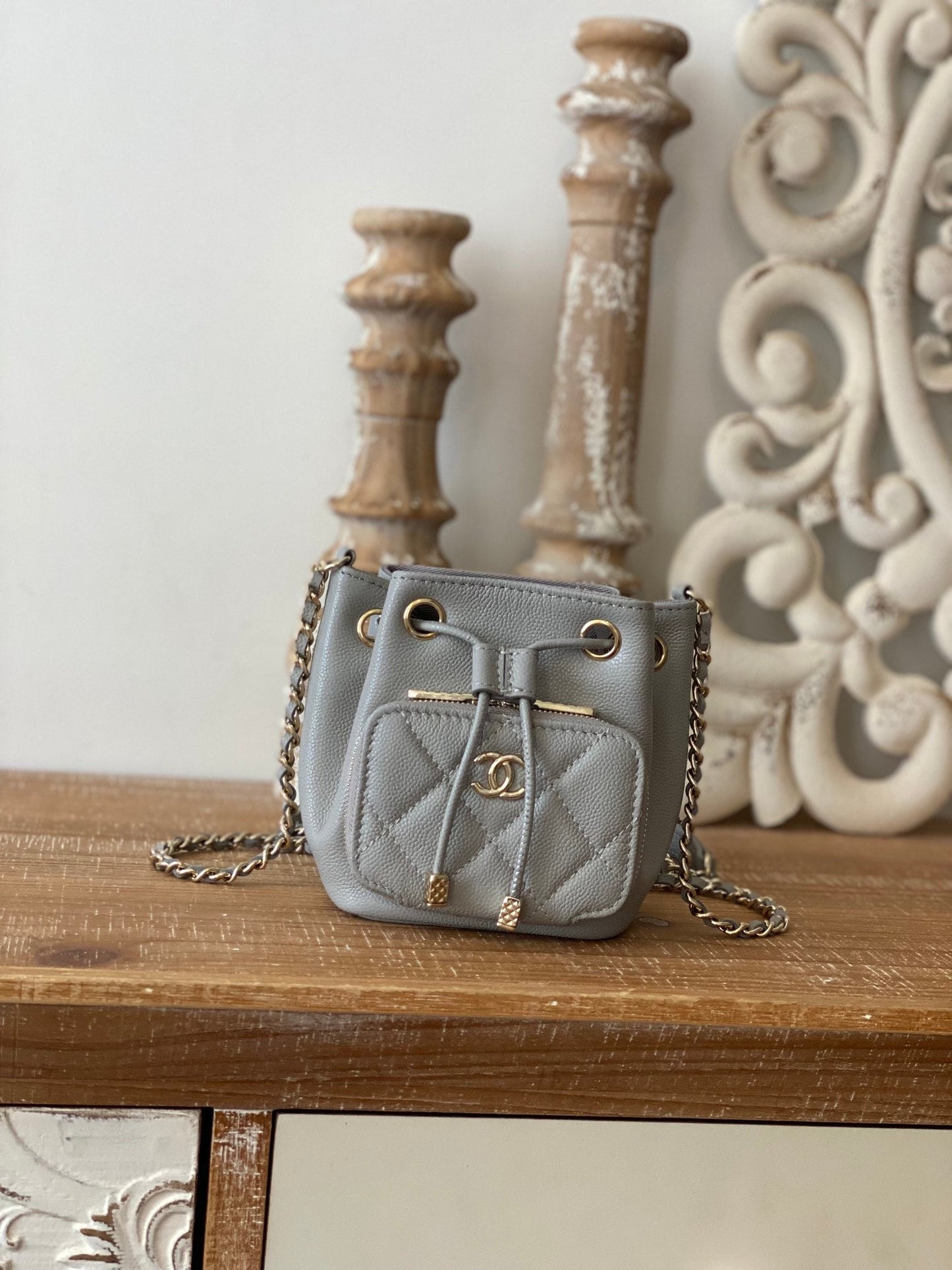 Chlmini Bag With Strap Gray For Women Bucket Bucket Bag
