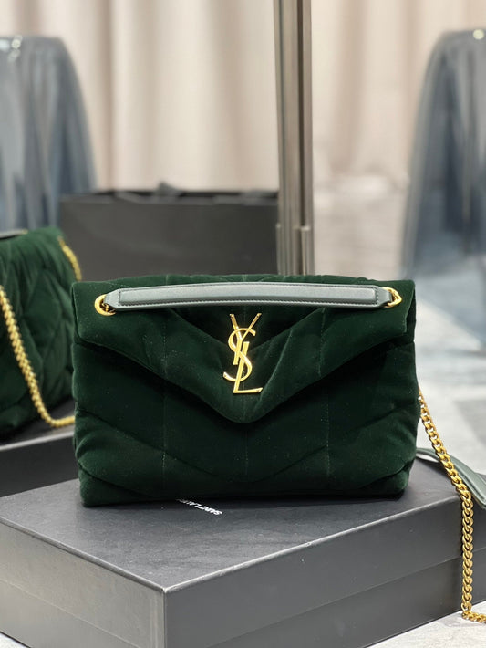 YSL Saint Laurent Puffer Dark , ’s 11in Green Small Chain Handbag