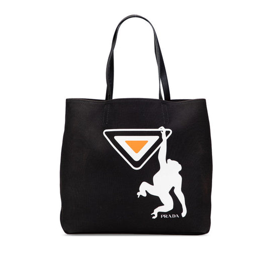 Prada Monkey Tote Bag Leather Canvas