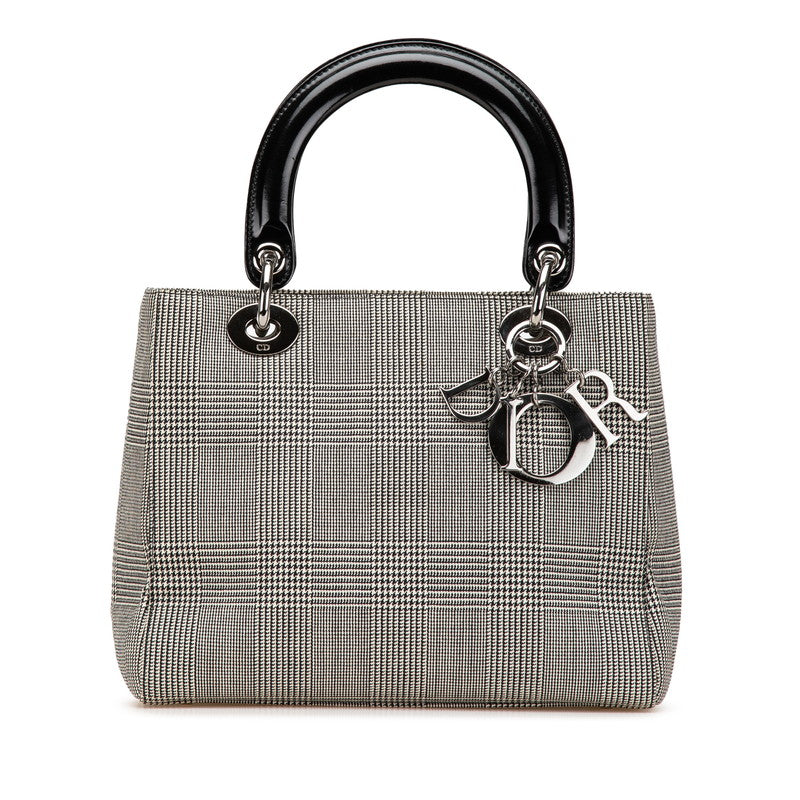 Dior Lady Houndstooth Handbag Leather Canvas Travel Bag