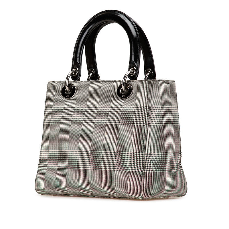 Dior Lady Houndstooth Handbag Leather Canvas Travel Bag