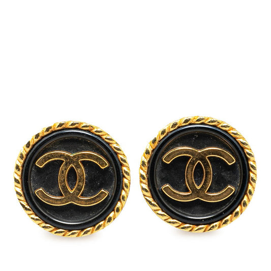 Chanel Plated Plastic Coco Mark Round Earrings Jewelry